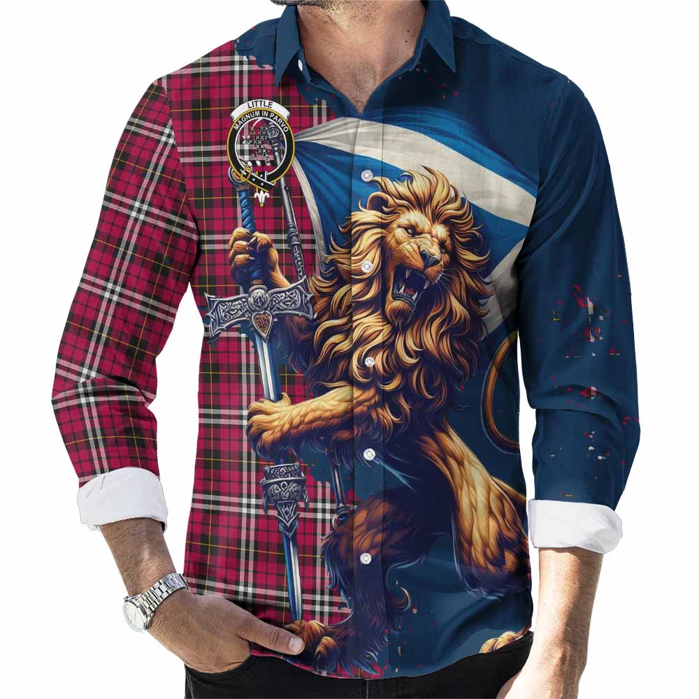 Tartan Vibes Clothing Little Tartan Family Crest Long Sleeve Button Shirt with Scottish Majestic Lion