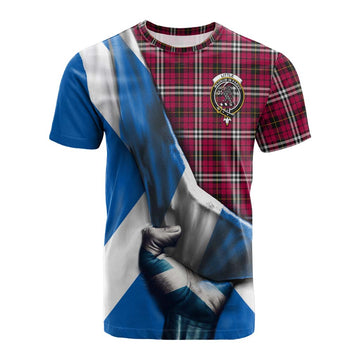 Little Tartan Cotton T-shirt with Family Crest Scotland Patriotic Style