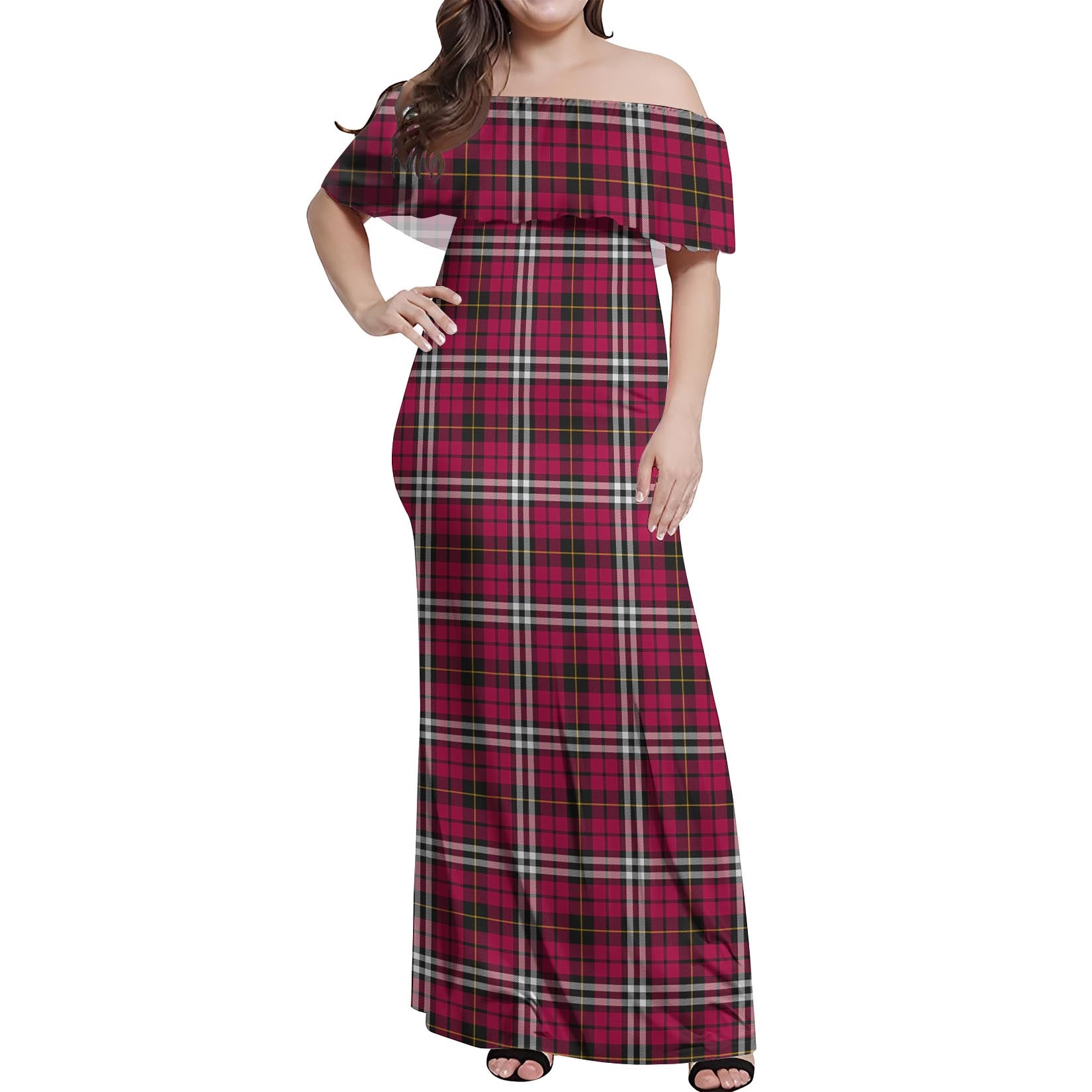 Little Tartan Off Shoulder Long Dress Women's Dress - Tartanvibesclothing