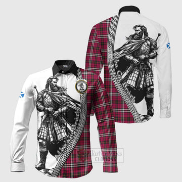 Little Tartan Clan Crest Long Sleeve Button Shirt with Highlander Warrior Celtic Style