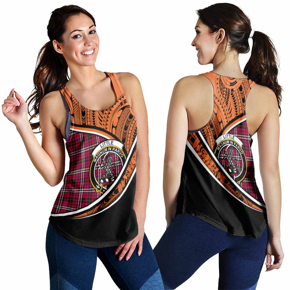 Tartan Vibes Clothing Little Crest Tartan Women's Racerback Tanks with Maori Tattoo Style - Orange Version