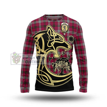 Little Tartan Long Sleeve T-Shirt with Family Crest Celtic Wolf Style