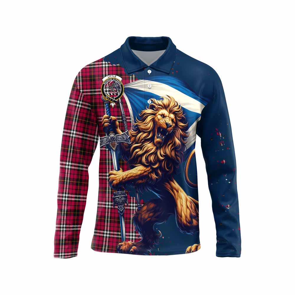 Tartan Vibes Clothing Little Tartan Family Crest Long Sleeve Polo Shirt with Scottish Majestic Lion