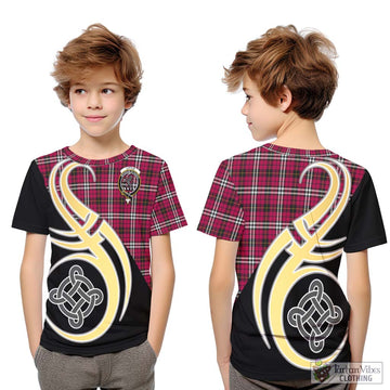 Little Tartan Kid T-Shirt with Family Crest and Celtic Symbol Style