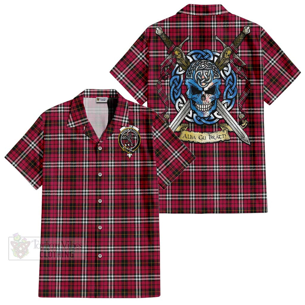 Tartan Vibes Clothing Little Tartan Short Sleeve Button Shirt with Family Crest Celtic Skull Style