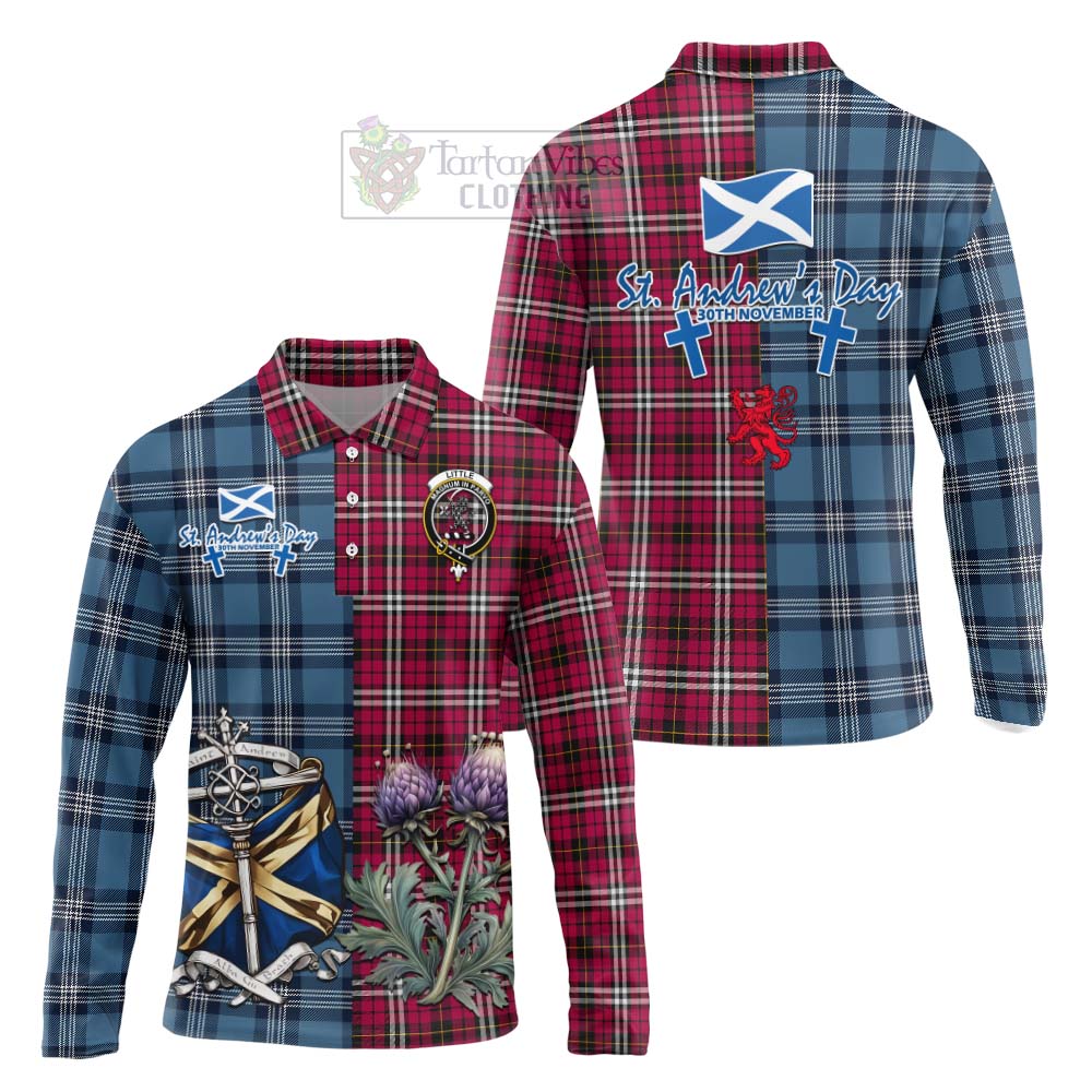 Tartan Vibes Clothing Little Tartan Long Sleeve Polo Shirt Happy St. Andrew's Day Half Tartan Style