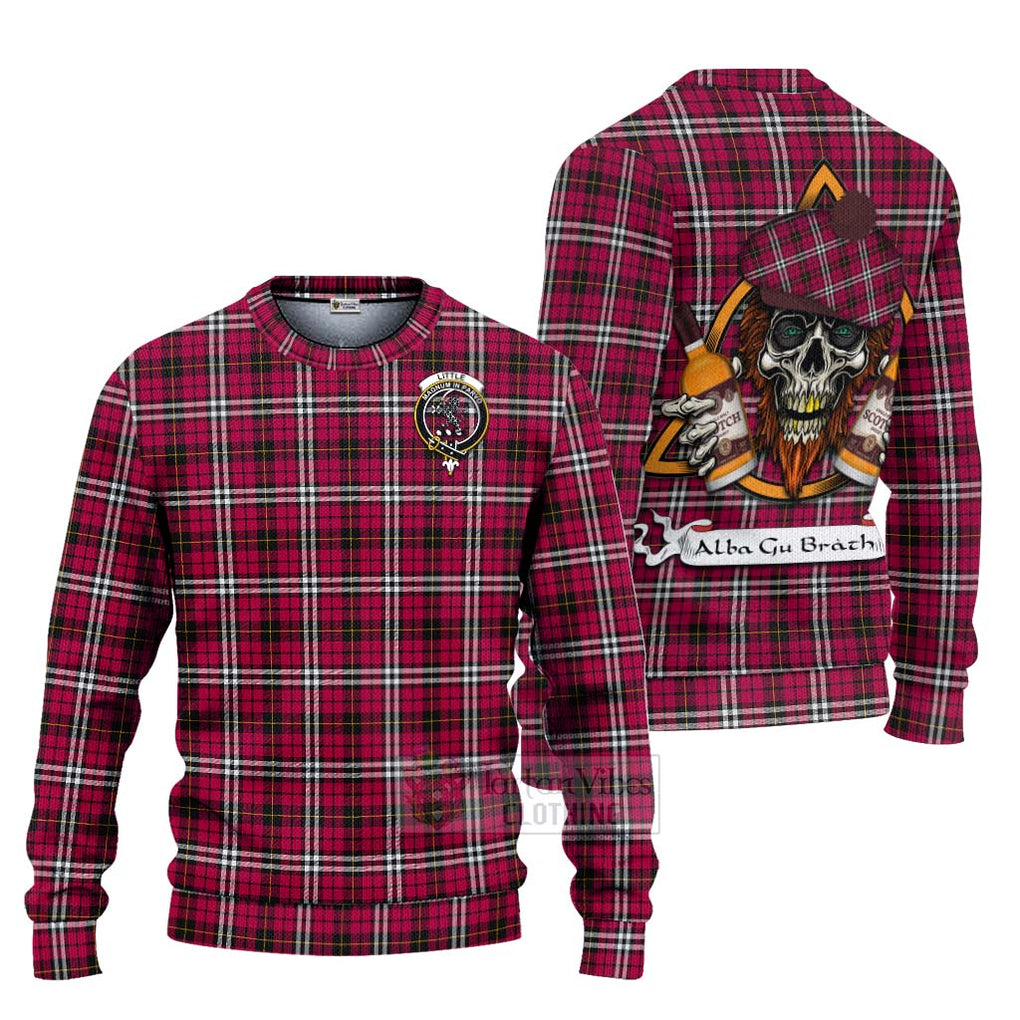 Tartan Vibes Clothing Little Tartan Knitted Sweater with Family Crest and Bearded Skull Holding Bottles of Whiskey