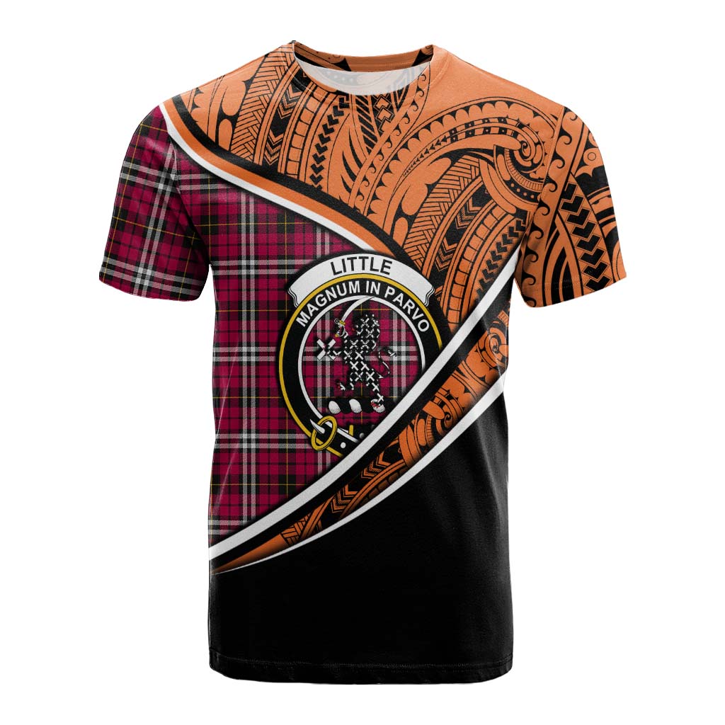 Tartan Vibes Clothing Little Crest Tartan Cotton T-shirt with Maori Tattoo Style - Orange Version