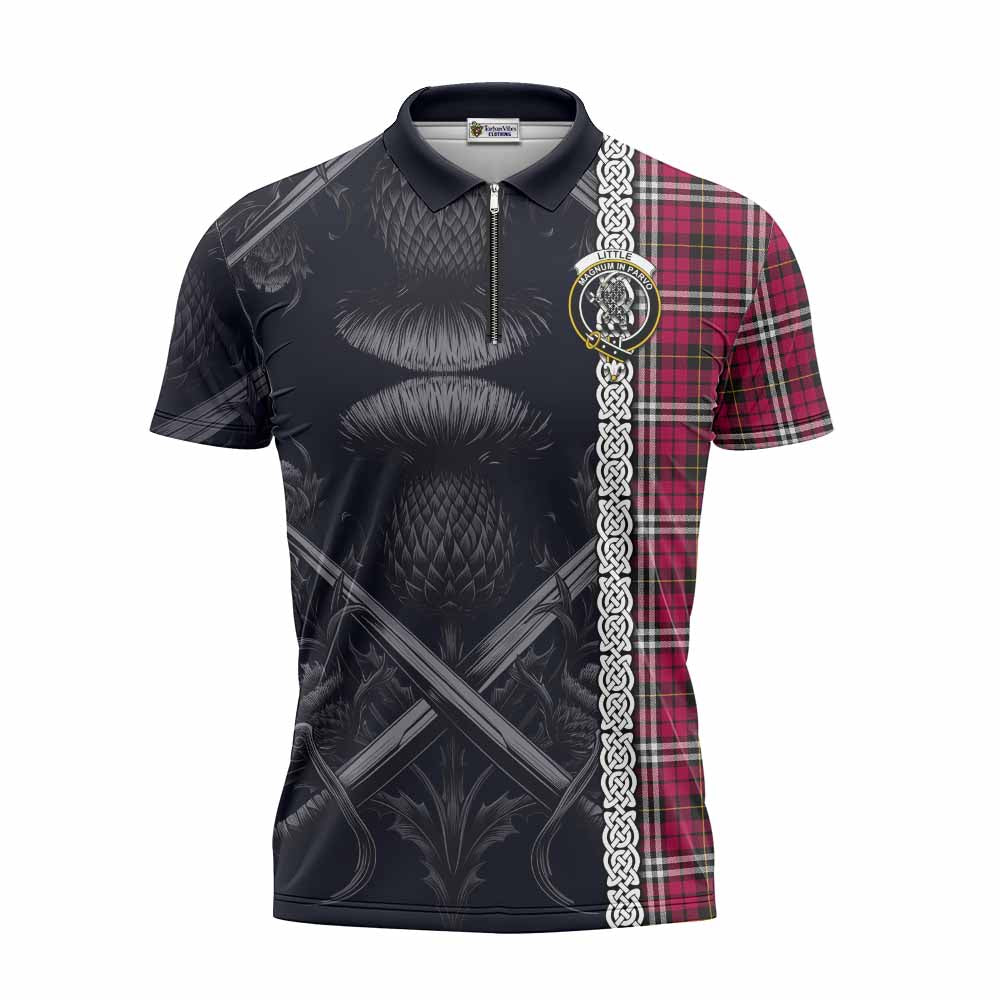 Tartan Vibes Clothing Little Tartan Zipper Polo Shirt with Family Crest Cross Sword Thistle Celtic Vibes