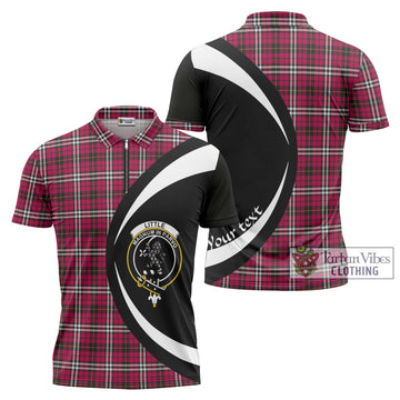 Little Tartan Zipper Polo Shirt with Family Crest Circle Style