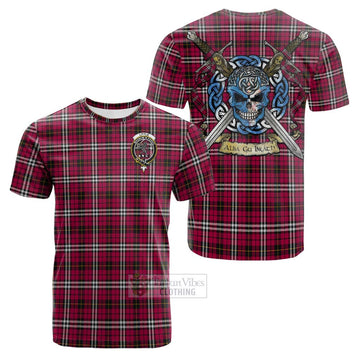 Little Tartan Cotton T-shirt with Family Crest Celtic Skull Style