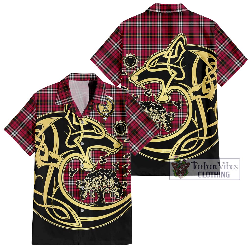 Tartan Vibes Clothing Little Tartan Short Sleeve Button Shirt with Family Crest Celtic Wolf Style