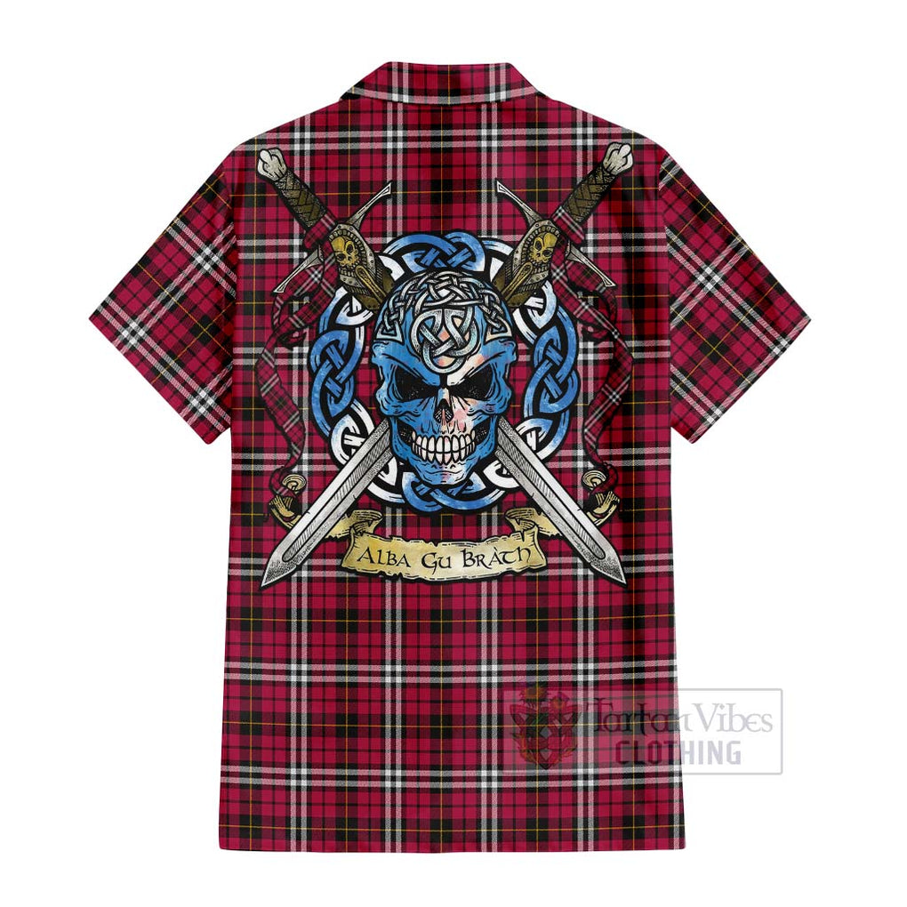 Tartan Vibes Clothing Little Tartan Short Sleeve Button Shirt with Family Crest Celtic Skull Style