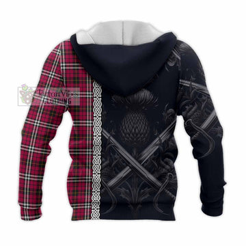 Little Tartan Knitted Hoodie with Family Crest Cross Sword Thistle Celtic Vibes