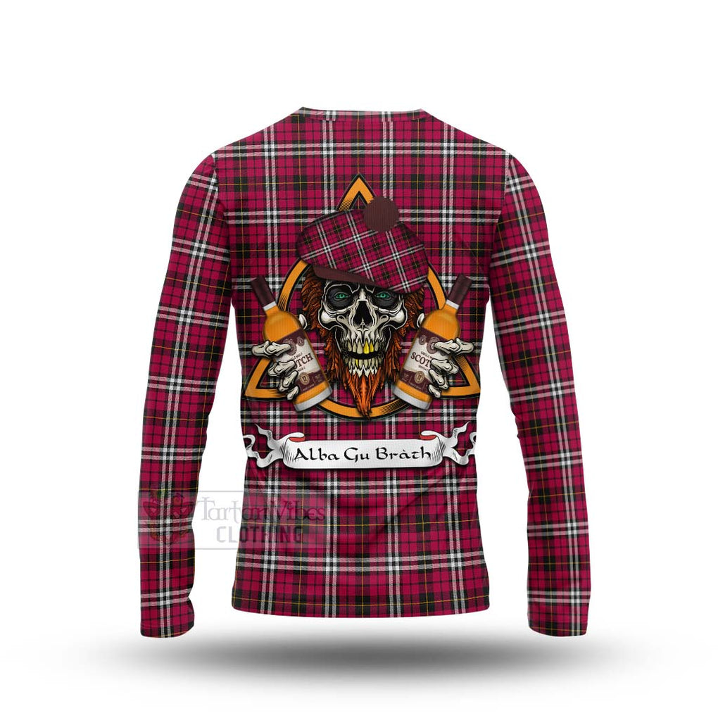 Tartan Vibes Clothing Little Tartan Long Sleeve T-Shirt with Family Crest and Bearded Skull Holding Bottles of Whiskey