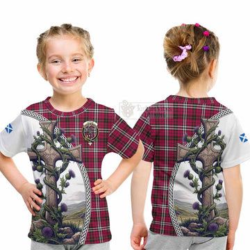 Little Tartan Kid T-Shirt with Family Crest and St. Andrew's Cross Accented by Thistle Vines