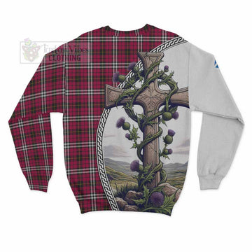 Little Tartan Sweatshirt with Family Crest and St. Andrew's Cross Accented by Thistle Vines