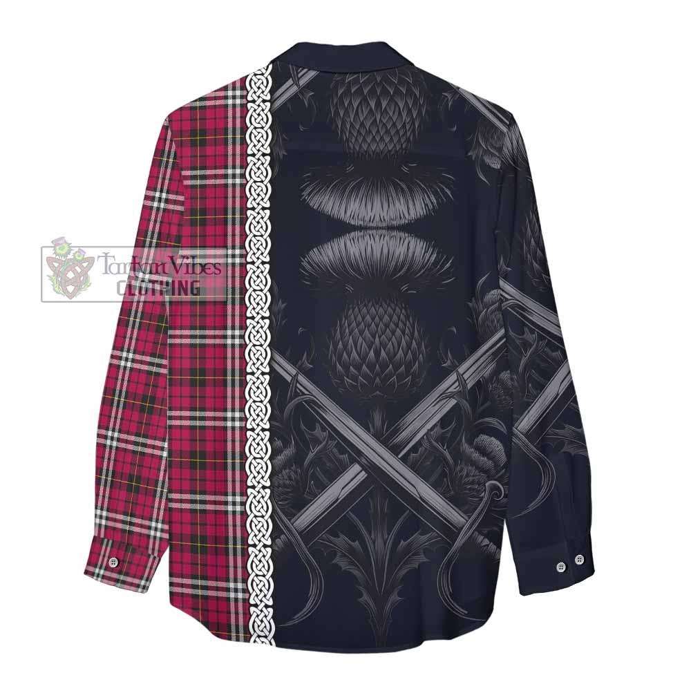 Tartan Vibes Clothing Little Tartan Women's Casual Shirt with Family Crest Cross Sword Thistle Celtic Vibes