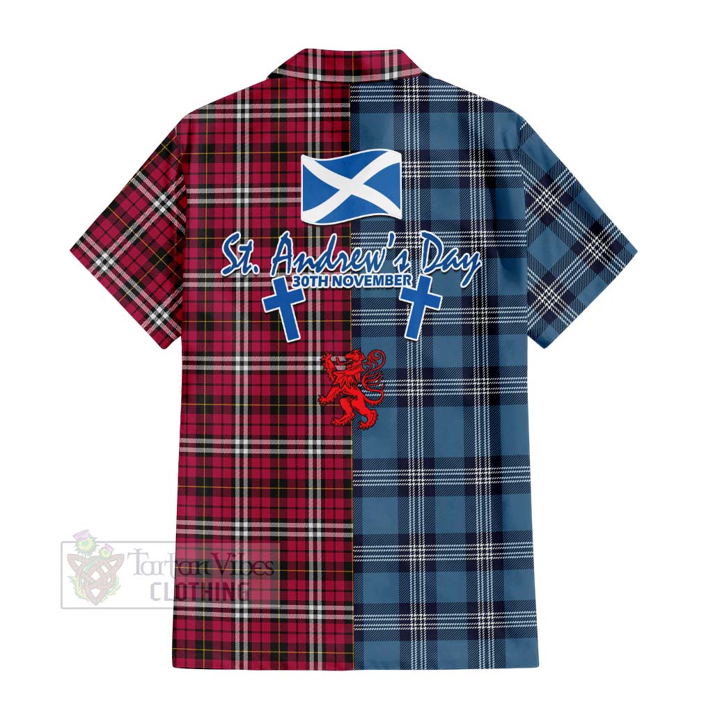 Tartan Vibes Clothing Little Tartan Short Sleeve Button Shirt Happy St. Andrew's Day Half Tartan Style