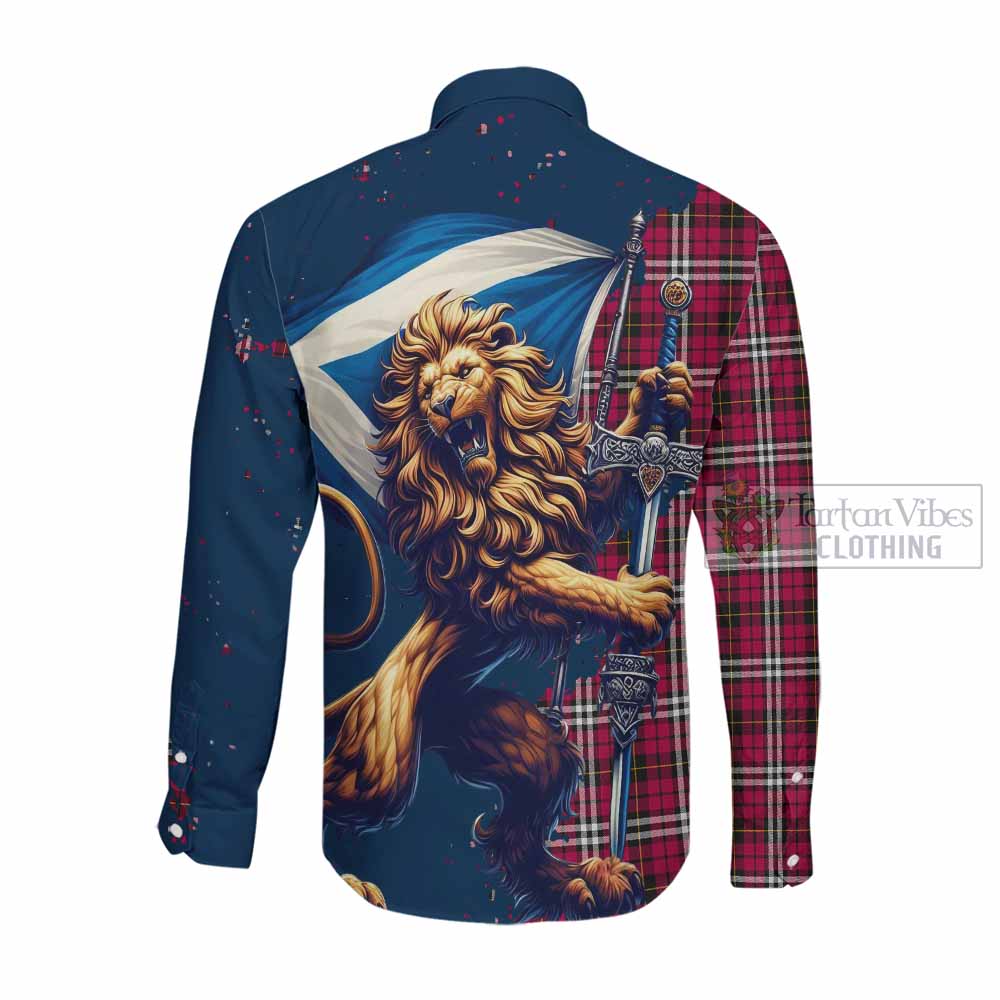 Tartan Vibes Clothing Little Tartan Family Crest Long Sleeve Button Shirt with Scottish Majestic Lion