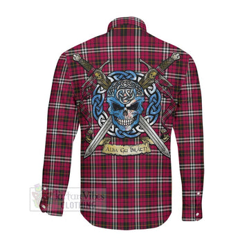 Little Tartan Long Sleeve Button Shirt with Family Crest Celtic Skull Style