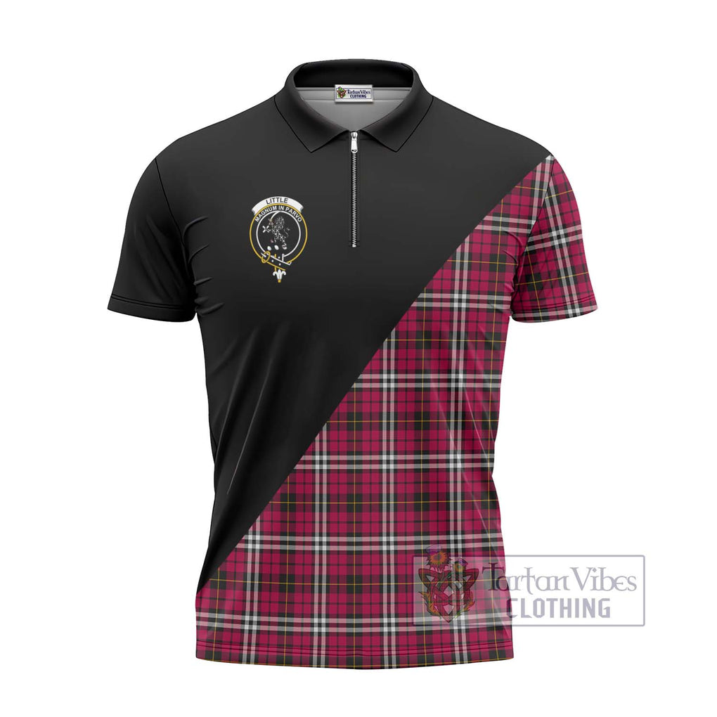 Little Tartan Zipper Polo Shirt with Family Crest and Military Logo Style - Tartanvibesclothing Shop