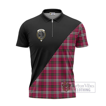 Little Tartan Zipper Polo Shirt with Family Crest and Military Logo Style