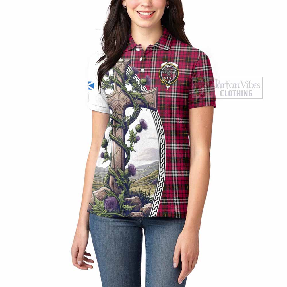 Tartan Vibes Clothing Little Tartan Women's Polo Shirt with Family Crest and St. Andrew's Cross Accented by Thistle Vines