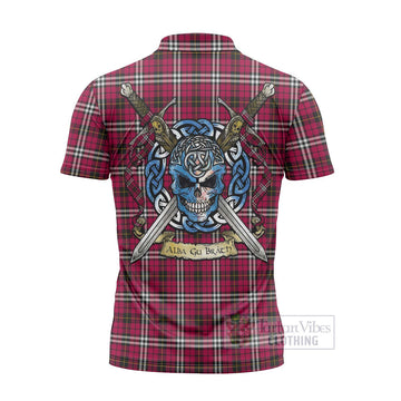 Little Tartan Zipper Polo Shirt with Family Crest Celtic Skull Style