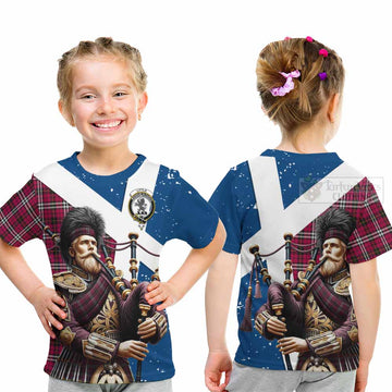 Little Tartan Kid T-Shirt with Family Crest Scottish Bagpiper Vibes