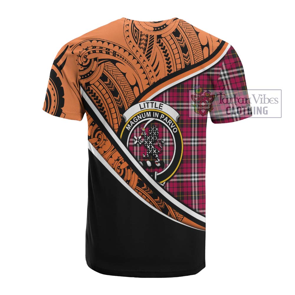 Tartan Vibes Clothing Little Crest Tartan Cotton T-shirt with Maori Tattoo Style - Orange Version