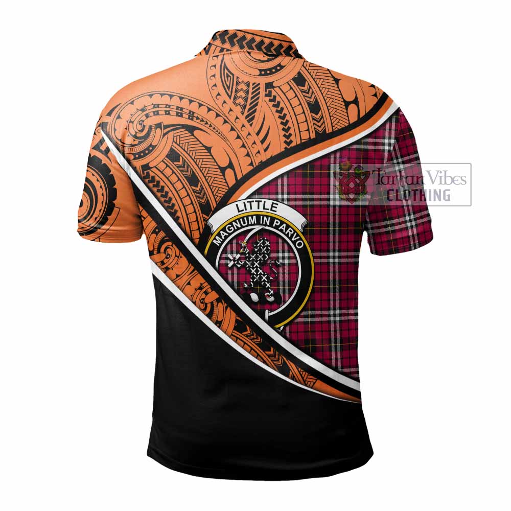 Tartan Vibes Clothing Little Crest Tartan Polo Shirt with Maori Tattoo Style - Orange Version