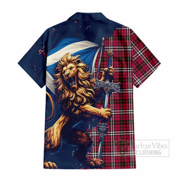 Little Tartan Family Crest Short Sleeve Button Shirt with Scottish Majestic Lion