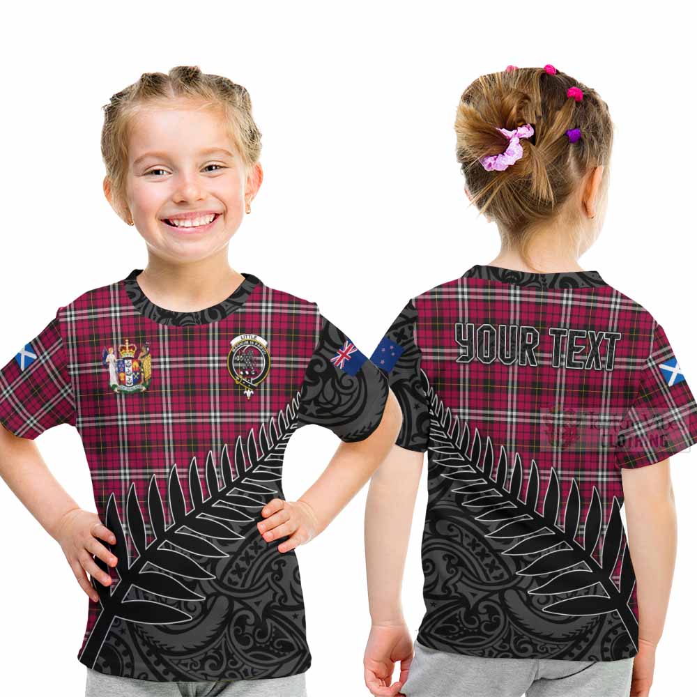 Tartan Vibes Clothing Little Crest Tartan Kid T-Shirt with New Zealand Silver Fern Half Style