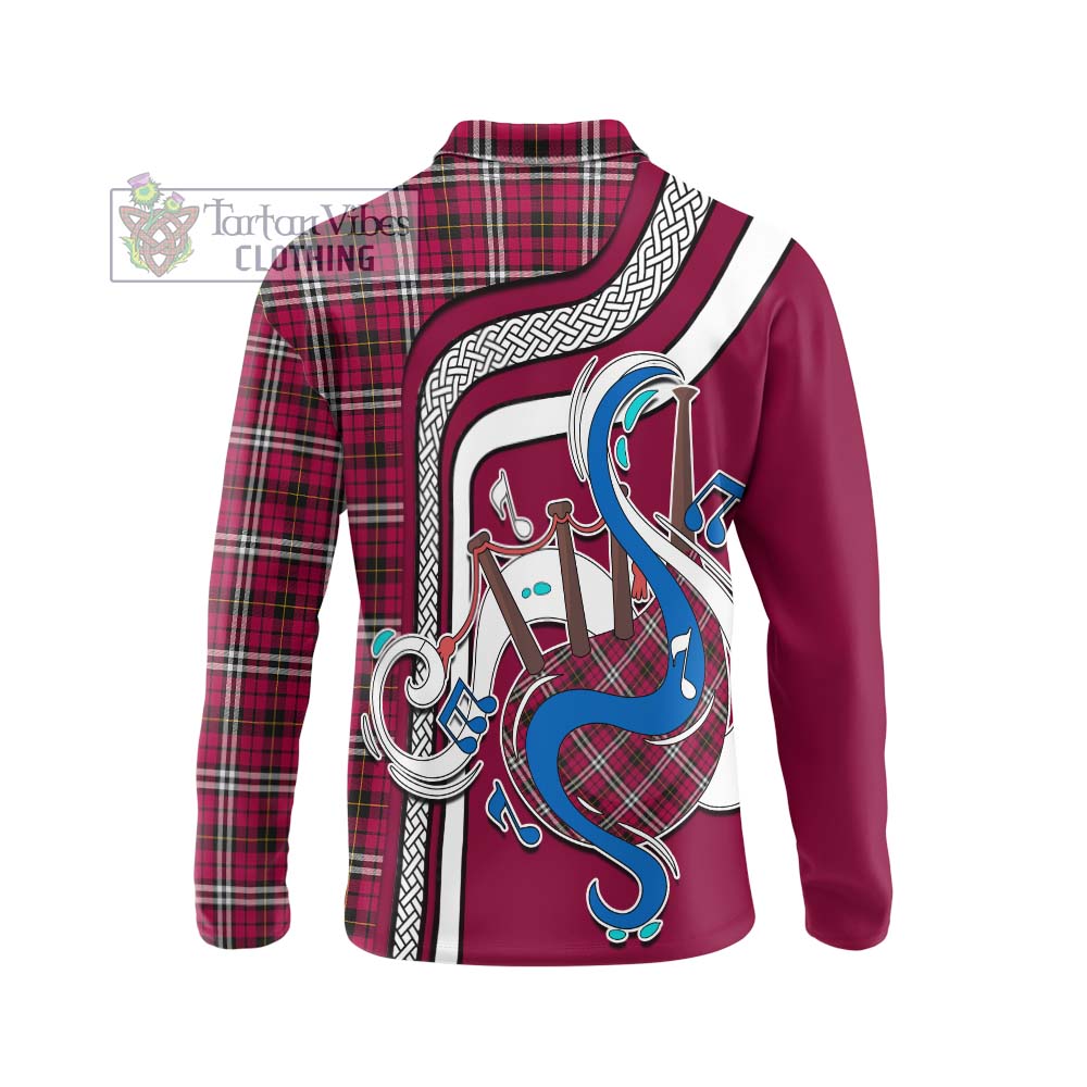 Tartan Vibes Clothing Little Tartan Long Sleeve Polo Shirt with Epic Bagpipe Style