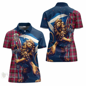 Little Tartan Family Crest Women's Polo Shirt with Scottish Majestic Lion