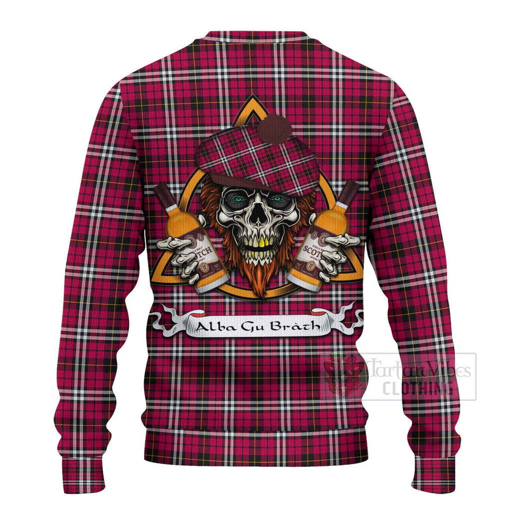 Tartan Vibes Clothing Little Tartan Knitted Sweater with Family Crest and Bearded Skull Holding Bottles of Whiskey