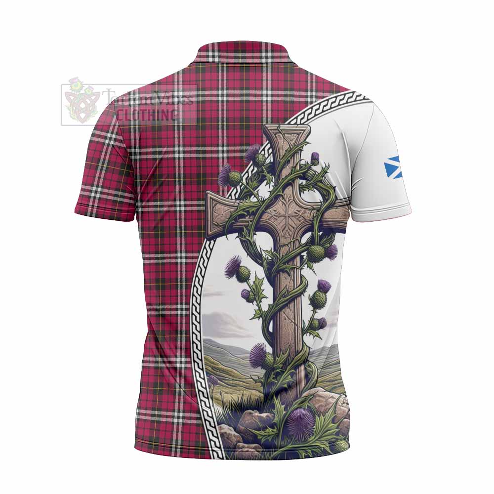 Tartan Vibes Clothing Little Tartan Zipper Polo Shirt with Family Crest and St. Andrew's Cross Accented by Thistle Vines