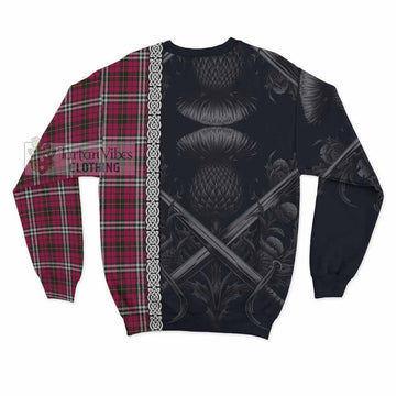 Little Tartan Sweatshirt with Family Crest Cross Sword Thistle Celtic Vibes