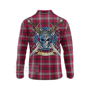 Little Tartan Long Sleeve Polo Shirt with Family Crest Celtic Skull Style