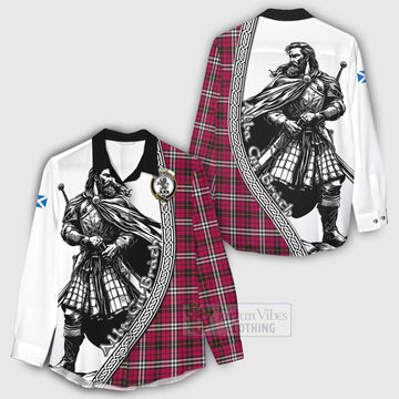 Little Tartan Clan Crest Women's Casual Shirt with Highlander Warrior Celtic Style