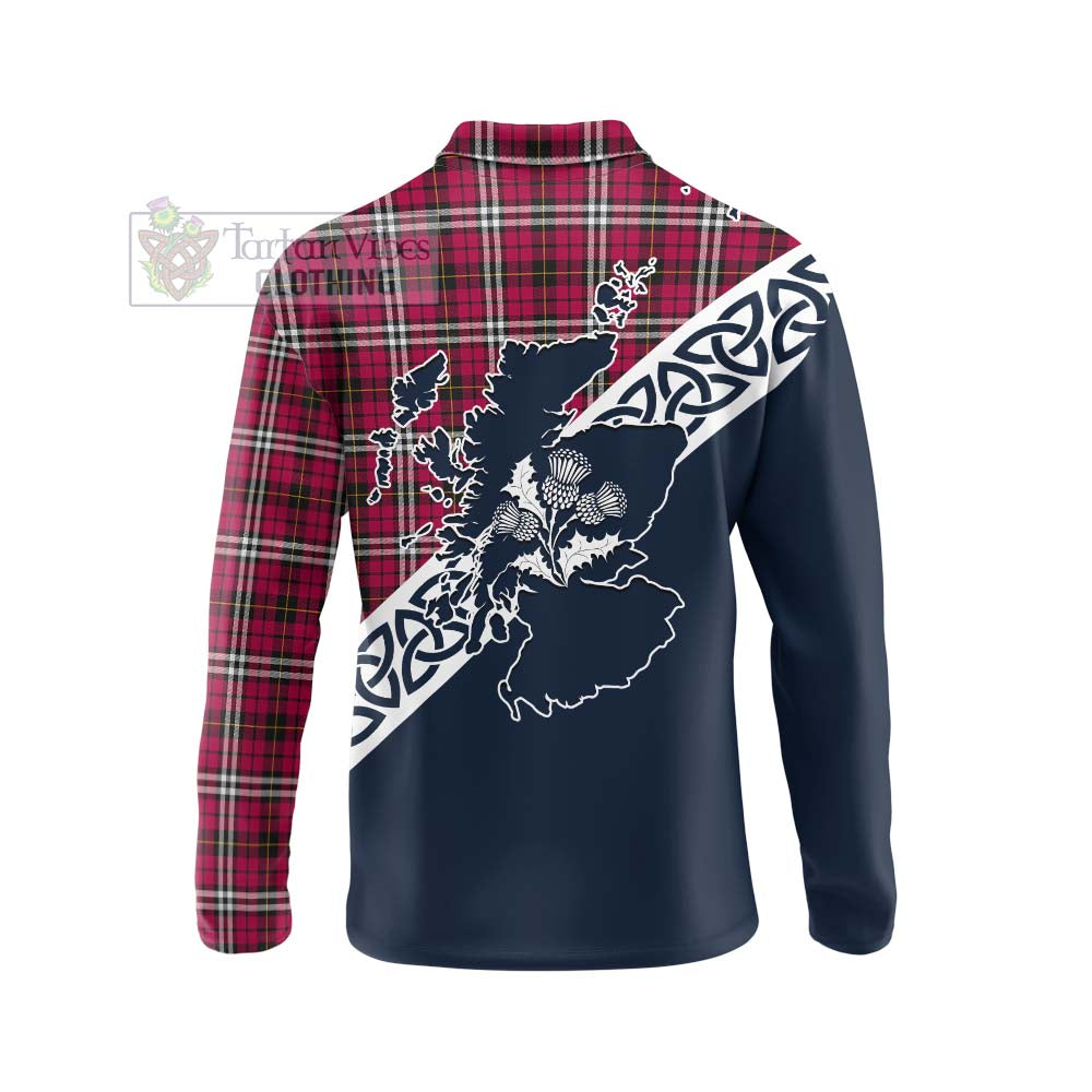 Tartan Vibes Clothing Little Tartan Long Sleeve Polo Shirt Featuring Thistle and Scotland Map