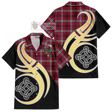 Little Tartan Short Sleeve Button Shirt with Family Crest and Celtic Symbol Style