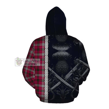 Little Tartan Cotton Hoodie with Family Crest Cross Sword Thistle Celtic Vibes