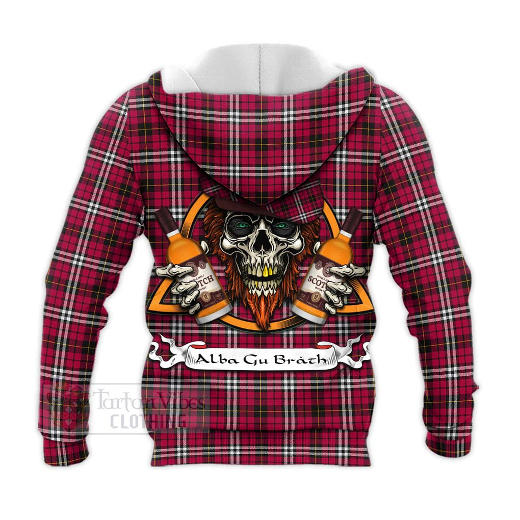 Tartan Vibes Clothing Little Tartan Knitted Hoodie with Family Crest and Bearded Skull Holding Bottles of Whiskey