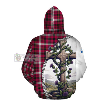 Little Tartan Cotton Hoodie with Family Crest and St. Andrew's Cross Accented by Thistle Vines