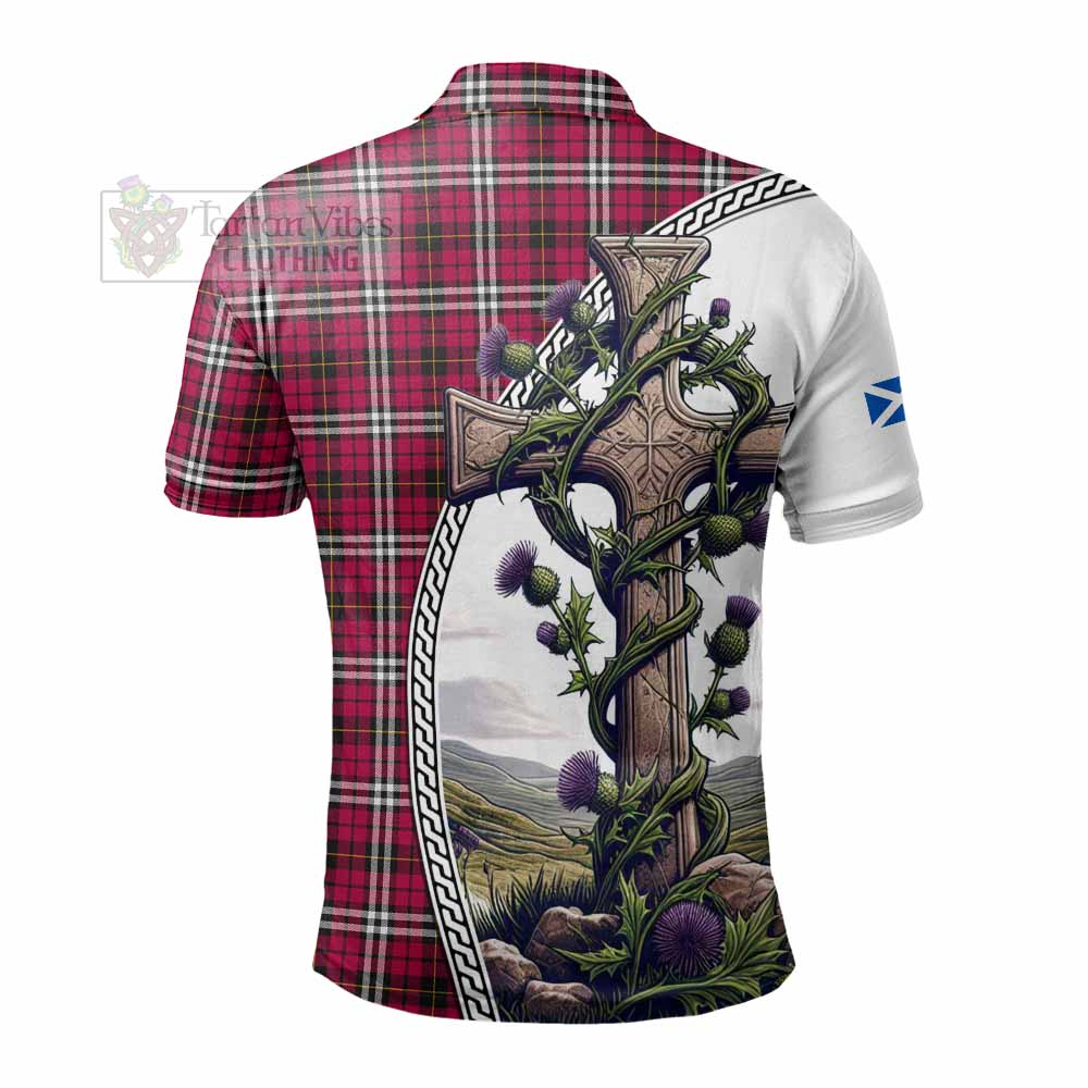 Tartan Vibes Clothing Little Tartan Polo Shirt with Family Crest and St. Andrew's Cross Accented by Thistle Vines