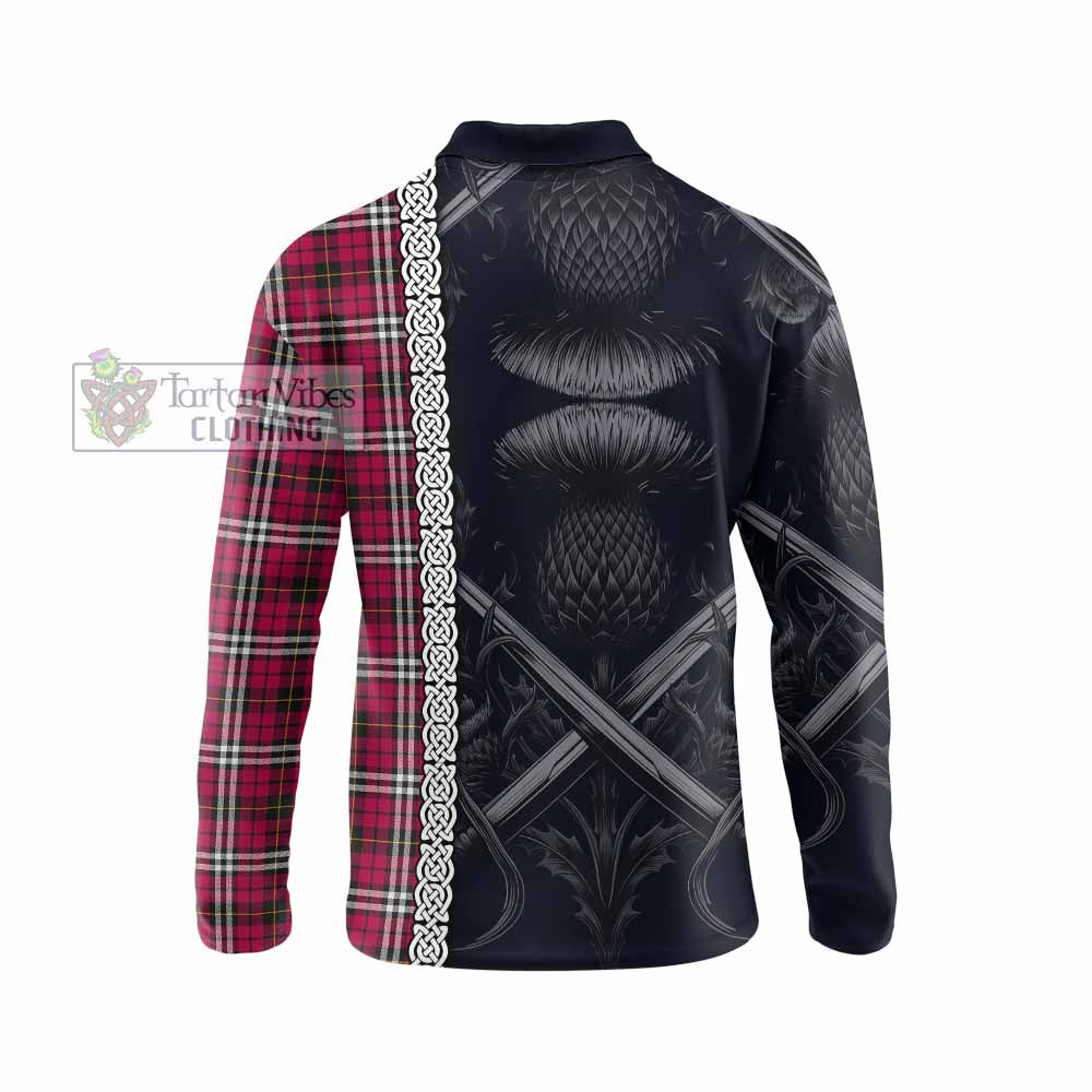 Tartan Vibes Clothing Little Tartan Long Sleeve Polo Shirt with Family Crest Cross Sword Thistle Celtic Vibes