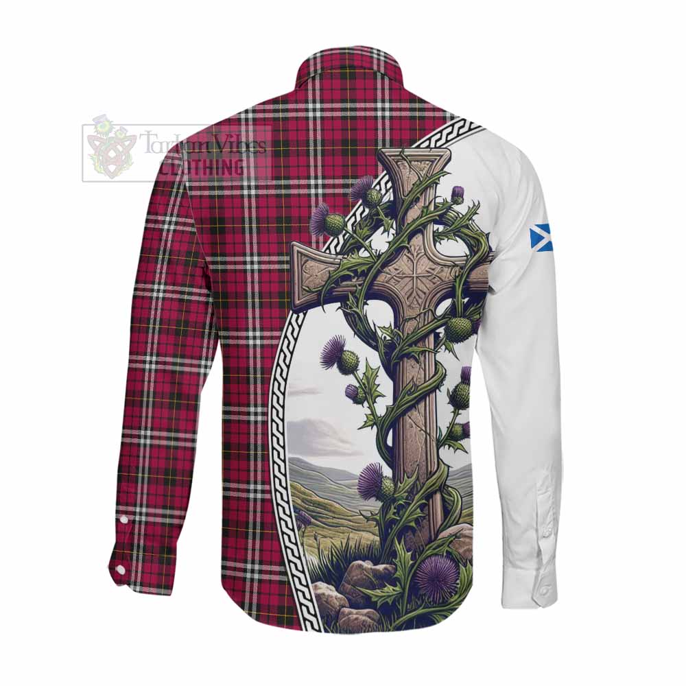 Tartan Vibes Clothing Little Tartan Long Sleeve Button Shirt with Family Crest and St. Andrew's Cross Accented by Thistle Vines