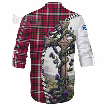 Little Tartan Ghillie Kilt Shirt with Family Crest and St. Andrew's Cross Accented by Thistle Vines